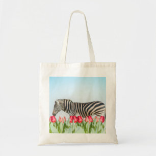 Bolso De Tela Una cebra entre los tulipanes