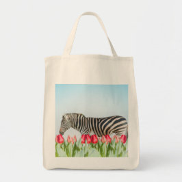 Bolso De Tela Una cebra entre los tulipanes