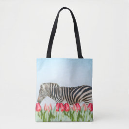 Bolso De Tela Una cebra entre los tulipanes