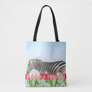 Bolso De Tela Una cebra entre los tulipanes