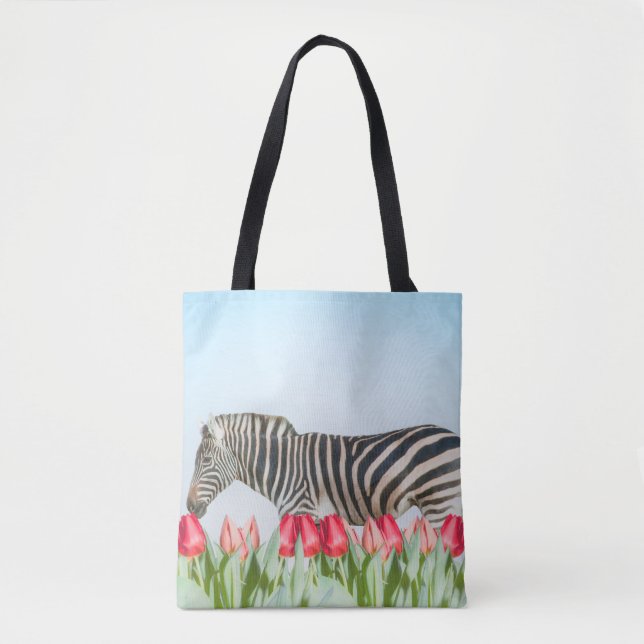 Bolso De Tela Una cebra entre los tulipanes (Anverso)