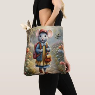 Bolso De Tela Una chica de ratón en camino a la escuela, persona