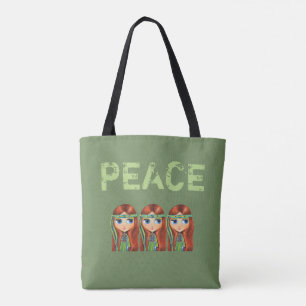 Bolso De Tela Una chica hippie de paz Chica en la banda verde de