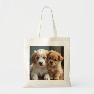 Bolso De Tela Una imagen de un cachorro lindo y un gato encantad