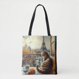 Bolso De Tela Una mañana en París Gato Pelirrojo en un Café