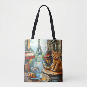 Bolso De Tela Una mañana en París   Gato Rojizo en un Café
