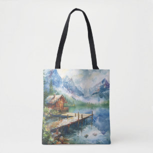 Bolso De Tela Una manguera de pesca en el lago