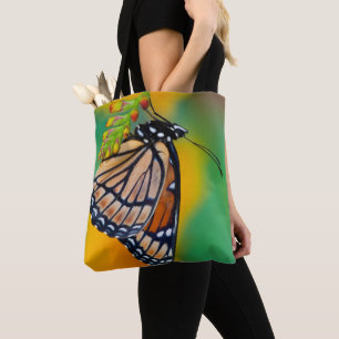 Bolso De Tela Una Mariposa Monarca sobre Flores
