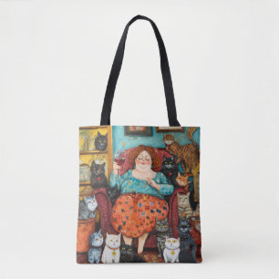 Bolso De Tela Una noche acogedora con una dama de gato sin hijos