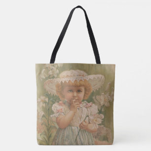 Bolso De Tela "Una Pascua en Flor" Ilustración Vintage, circa 18