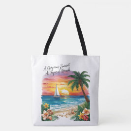 Bolso De Tela Una puesta de sol impresionante en playa tropical,