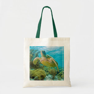 Bolso De Tela Una tortuga verde en los filones bajos de Bonaire