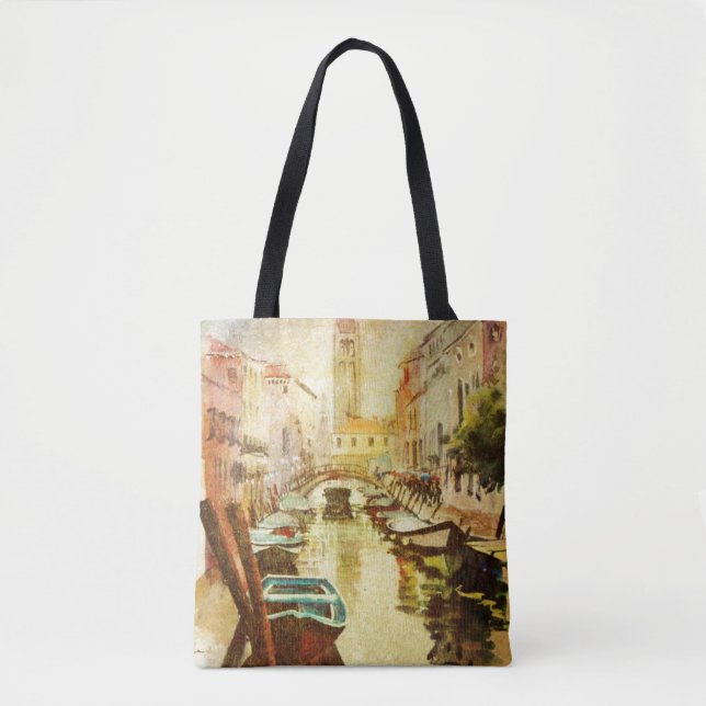 Bolso De Tela Una vista del canal con los barcos y los edificios (Anverso)