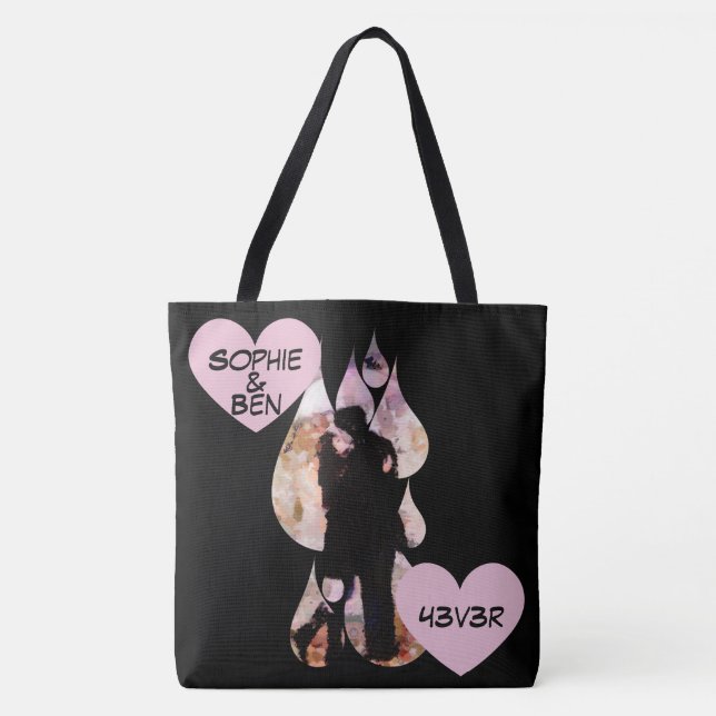 Bolso De Tela Under Umbrella: Romantic Couple Kissing in Rain (Anverso)