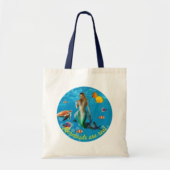 Bolso De Tela Underwater Mermaid Treasure Hunt Fantasy Blue (Frente)
