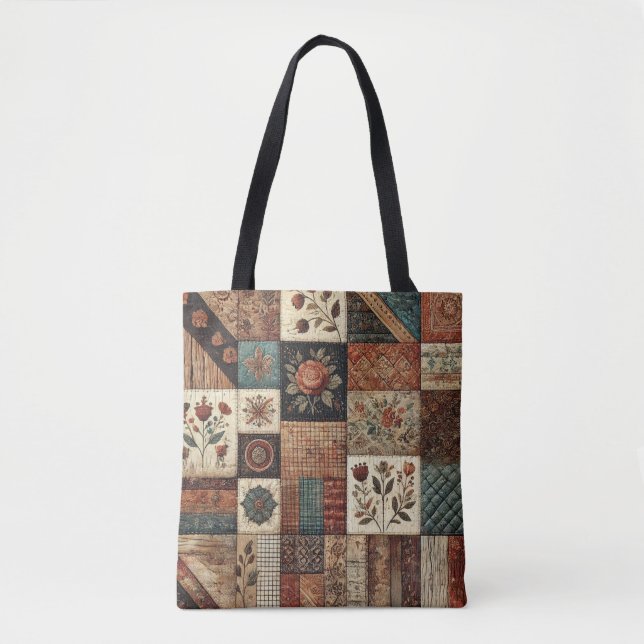Bolso De Tela Único Terracota Quilt & Patchwork Rústico Retro (Anverso)