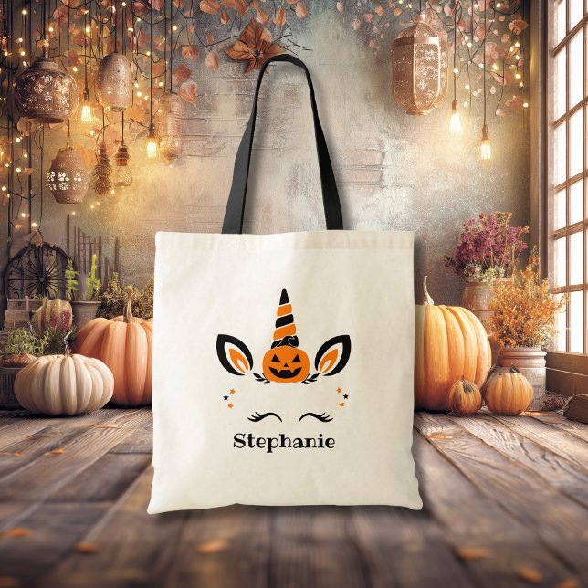 Bolso De Tela Unicorn Jack O Lantern With Name (Subido por el creador)