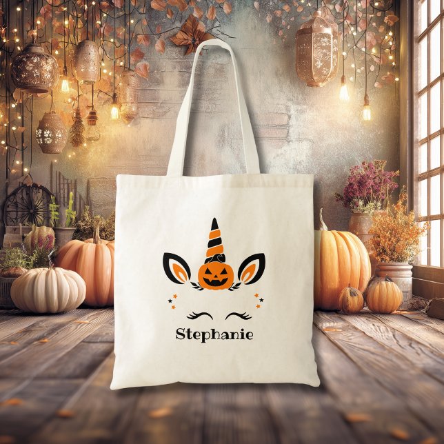 Bolso De Tela Unicorn Jack O Lantern With Name (Subido por el creador)