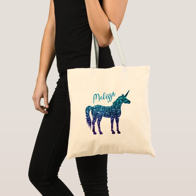 Bolso De Tela Unicorn Sparkles aqua azul (Anverso (producto))