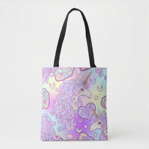 Bolso De Tela Unicorn with multicolored mane, butterfly rainbow,