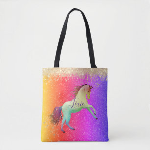 Bolso De Tela Unicornio arcoiris Purpurinoso
