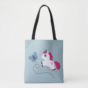 Bolso De Tela Unicornio blanco con mariposa