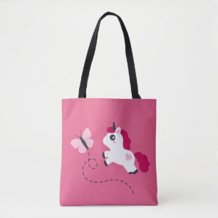 Bolso De Tela Unicornio blanco con mariposa