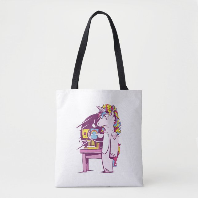 Bolso De Tela Unicornio cansado con café (Anverso)