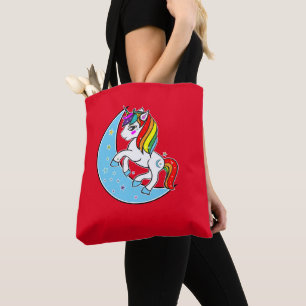 Bolso De Tela Unicornio Celeste Luna Arcoíris & Estrellas