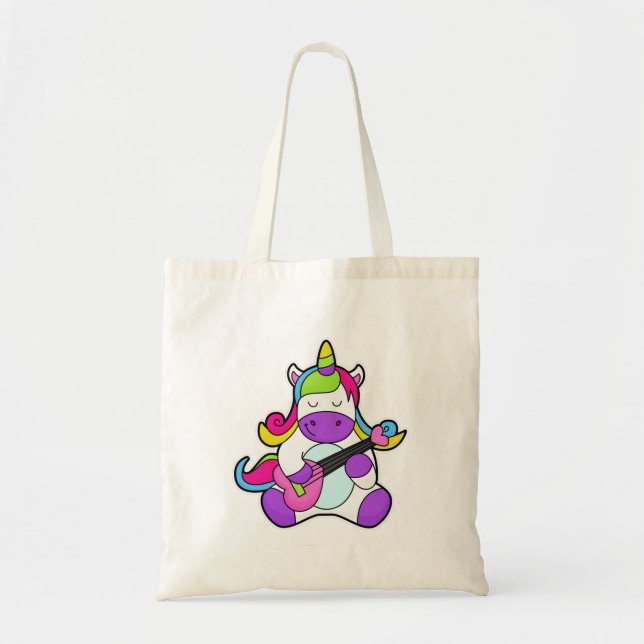 Bolso De Tela Unicornio como músico con guitarra (Frente)