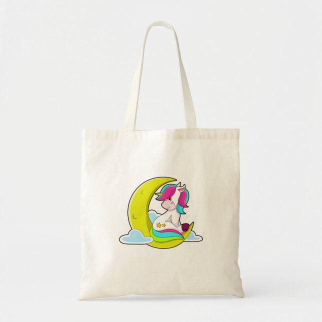 Bolso De Tela Unicornio con nubes y luna (Frente)