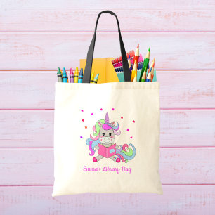 Bolso De Tela Unicornio de Purpurina Brillante Leyendo su Libro