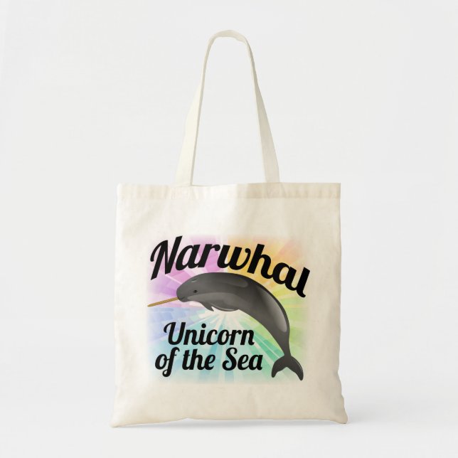 Bolso De Tela Unicornio del mar, arco iris lindo de Narwhal (Frente)
