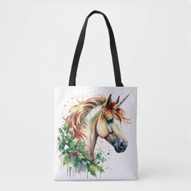 Bolso De Tela Unicornio en Navidades (Anverso)