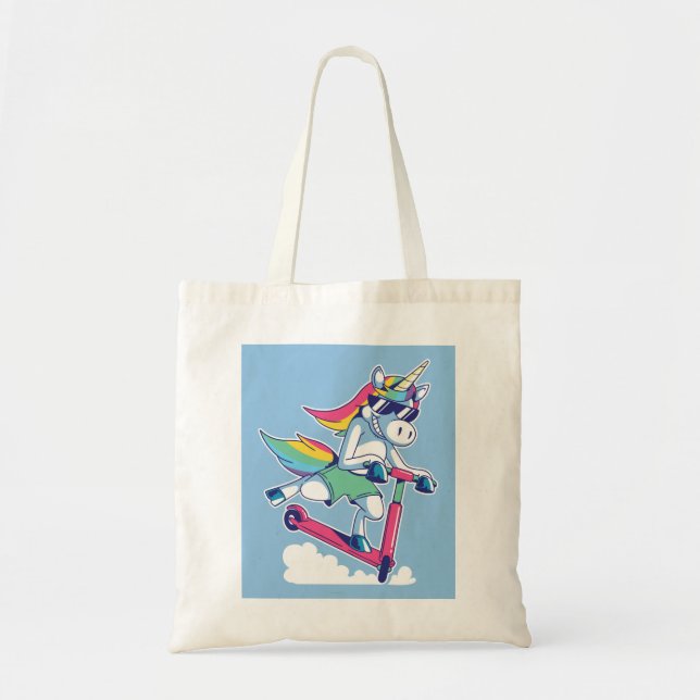 Bolso De Tela Unicornio en un Scooter (Frente)
