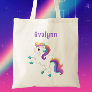 Bolso De Tela Unicornio Lindo Arcoíris Moderno Niñas Niños