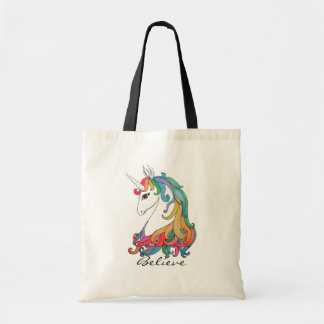 Bolso De Tela Unicornio lindo del arco iris de la acuarela