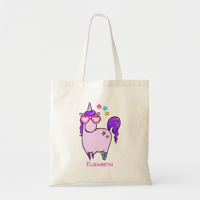Bolso De Tela Unicornio lindo en gafas cardiacas (Frente)
