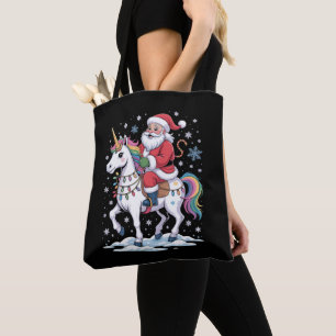 Bolso De Tela Unicornio Papá Noel Navidad Luces Arcoíris Navidad