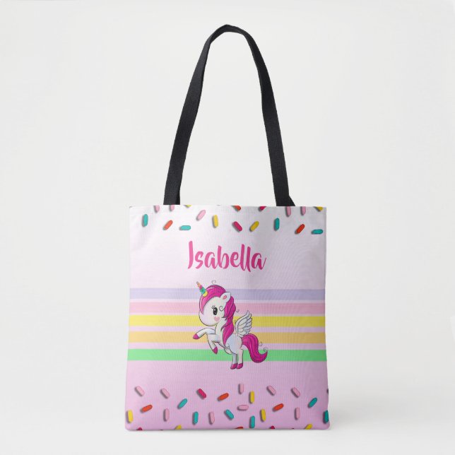 Bolso De Tela Unicornio, pasteles y rociadores personalizados (Anverso)