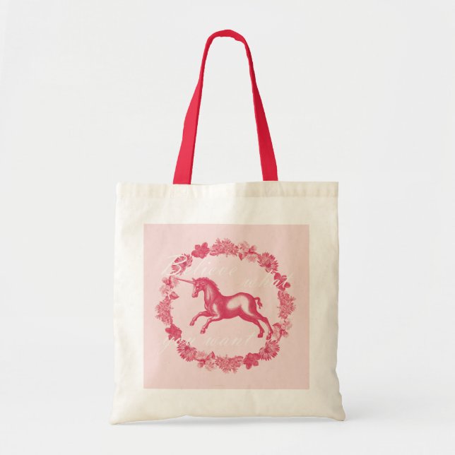 Bolso De Tela Unicornio rosa y flores (Frente)