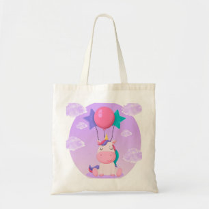Bolso De Tela Unicornio Sentado y Globos Lila Adorable
