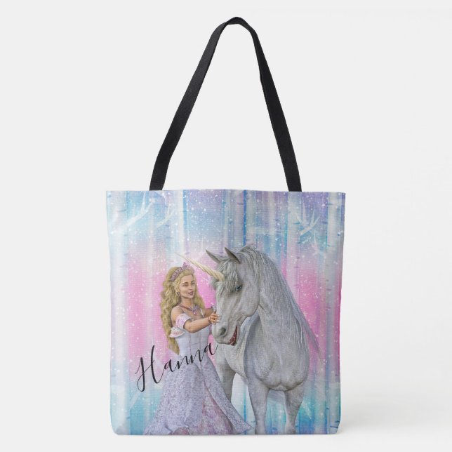 Bolso De Tela Unicornio y Princesa (Anverso)