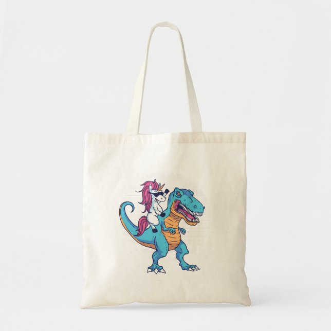 Bolso De Tela Unicornio y T-Rex (Frente)