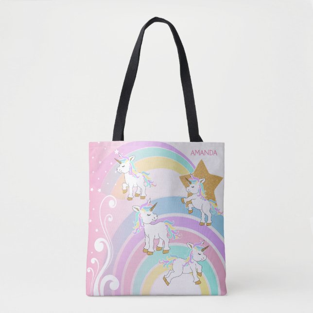 Bolso De Tela Unicornios mágicos rosados (Anverso)