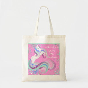 Bolso De Tela "Unicornios Me Aman" Estrellas Purpurinoso Tote Ba