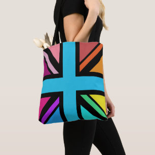 Bolso De Tela Unión Jack/Bandera Multicolorizado+Diseño Negro