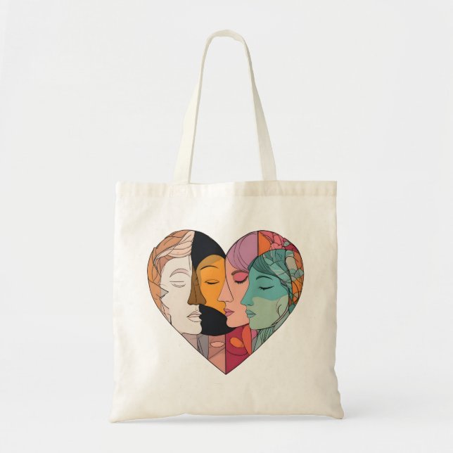 Bolso De Tela Unity Heart Diverse Faces Line Art Diversity  (Frente)
