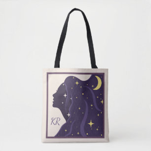Bolso De Tela Universo cósmico Lady Purple Gold Stars Personaliz