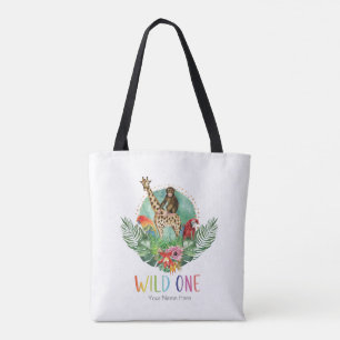 Bolso De Tela Uno Salvaje Safari de la Jungla Animales Acuarela